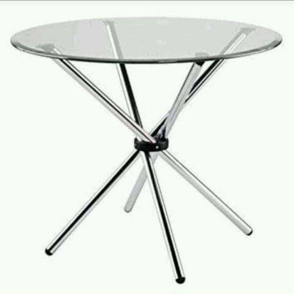 SMTE 80cm Round Glass Table -Silver Legs with keychain