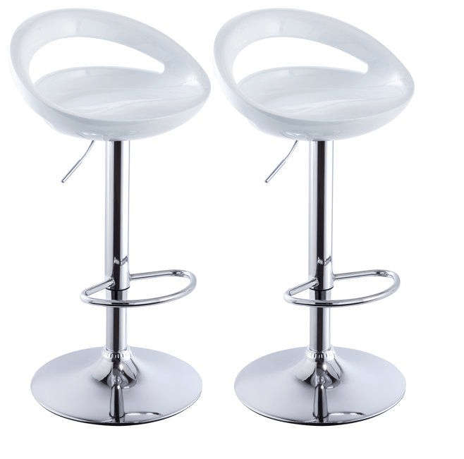 SMTE Glossy Chrome Base Bar Stools - White with keychain