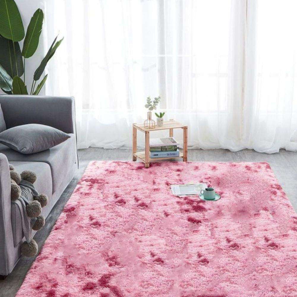 SMTE Large Premium Quality Fluffy Carpet/Rug - Maroon Mix with keychain