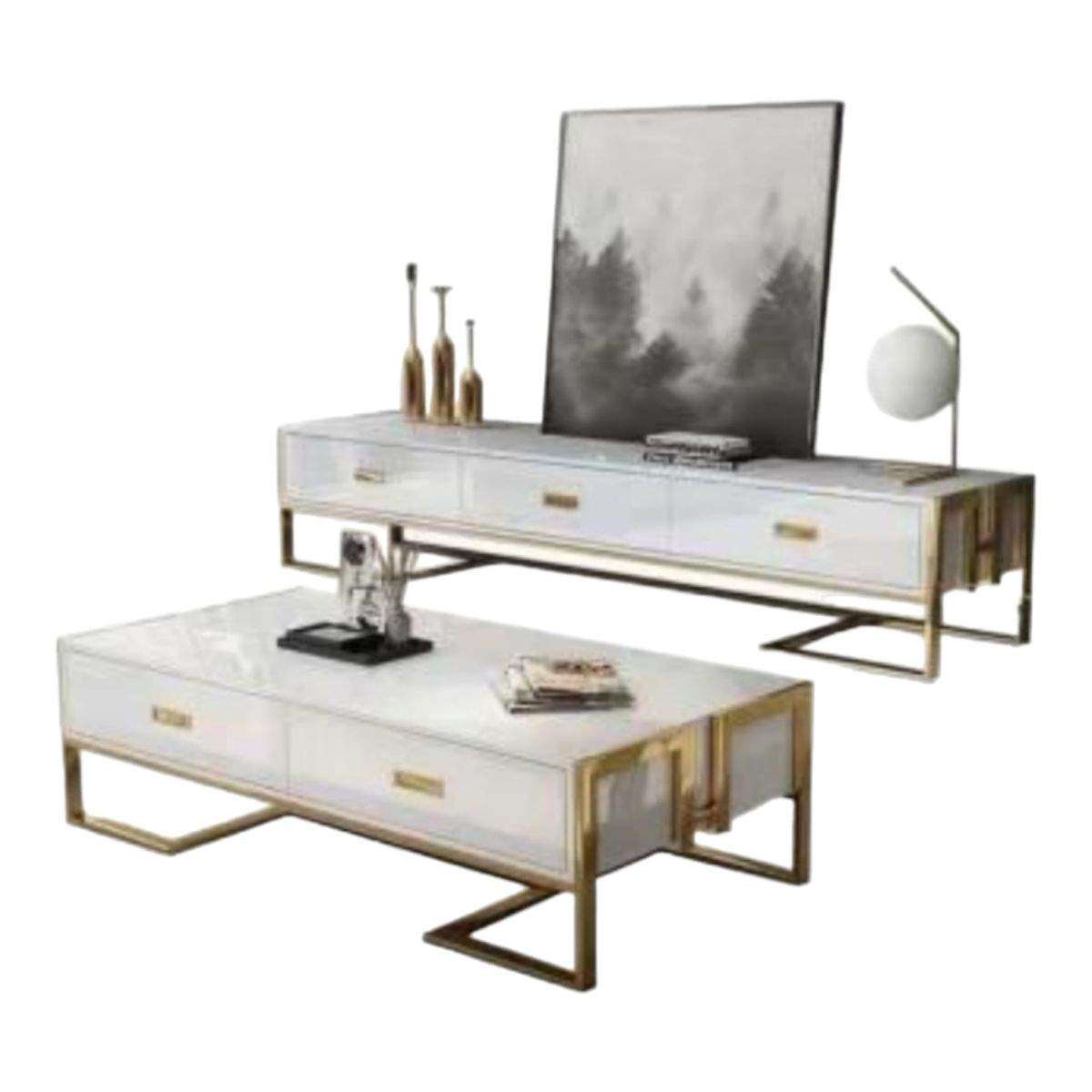 Smte - TV Stand and Coffee Table Combo - White with keychain