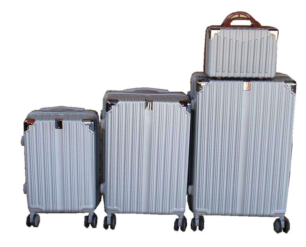 SMTE ABS Trolley Luggage Set with Spinner Wheels - 4-Piece - Silver with keychain