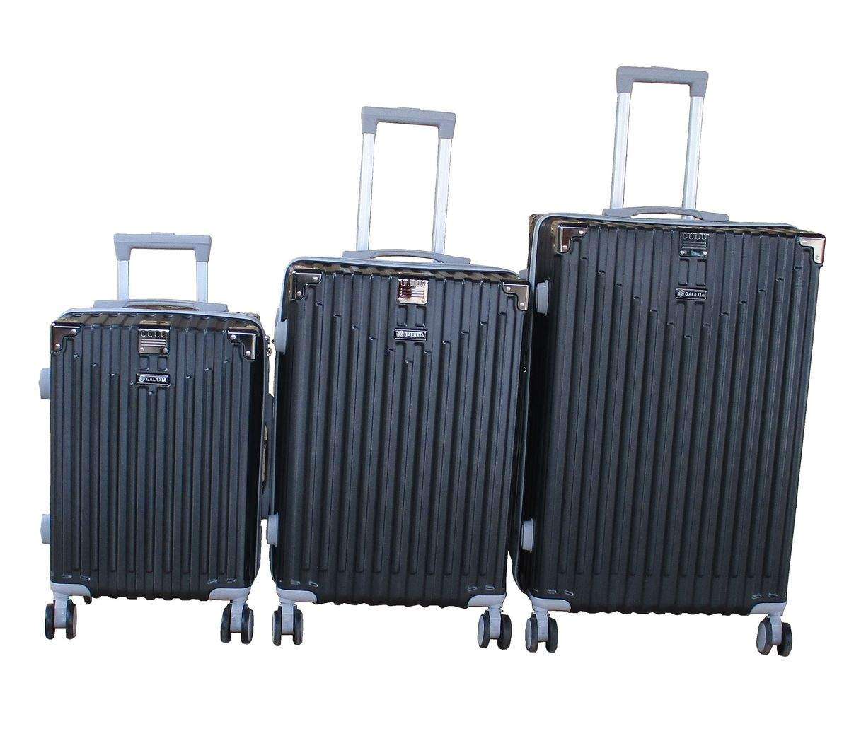 SMTE Black 3-Piece ABS Material Luggage Set with Spinner Wheels with keychain