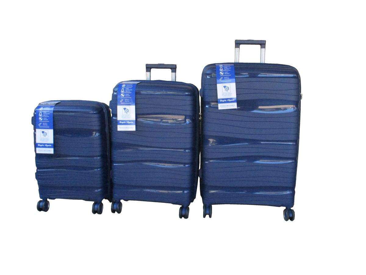 SMTE Unbreakable Travel Luggage 3 Piece Suitcases Spinner - Navy Blue with keychain