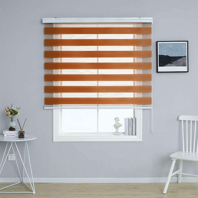 SMTE Quality Roller Zebra Blinds Dual Layer, Day Night Blinds for Windows -Brown - 80 cm with key...