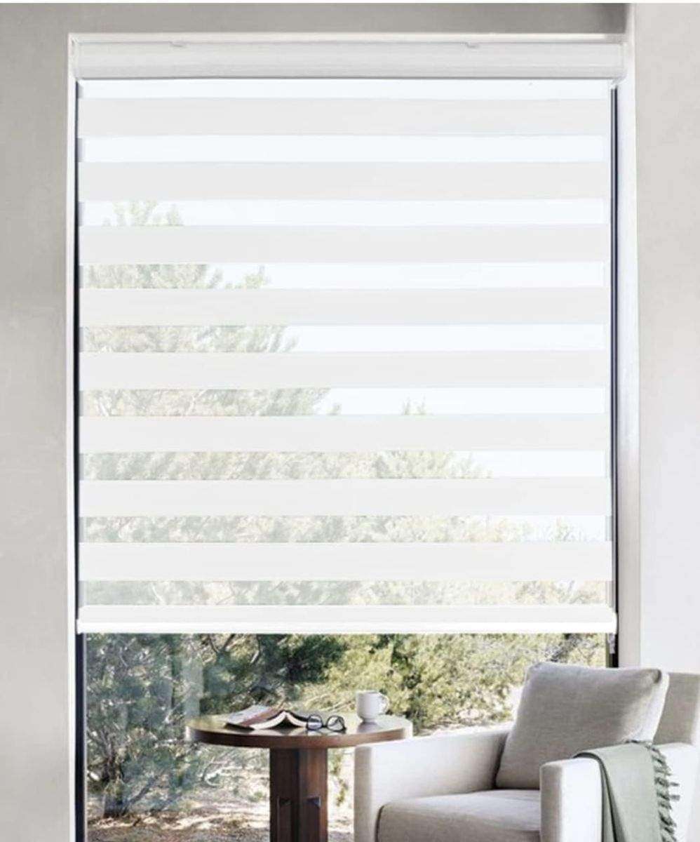 SMTE - Mordern Quality Zebra Roller Blind For Window - F1 - White - 100 cm with keychain