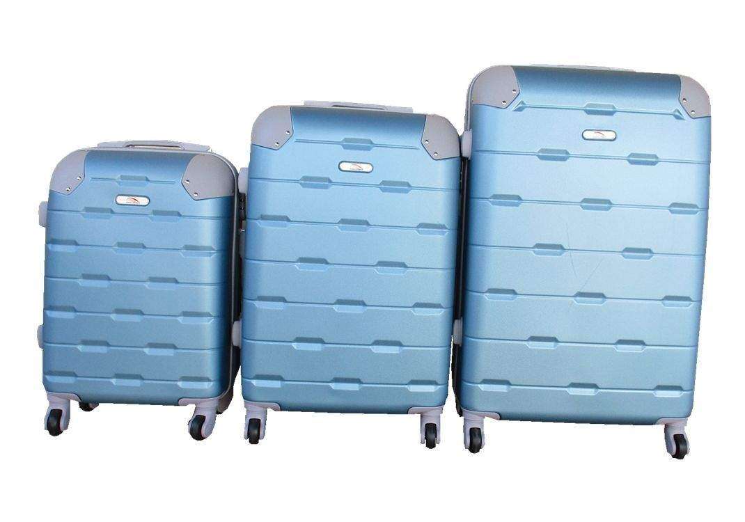 SMTE ABS 3-Piece Hard-Shell Luggage Set with Spinner Wheels - Light Blue with keychain