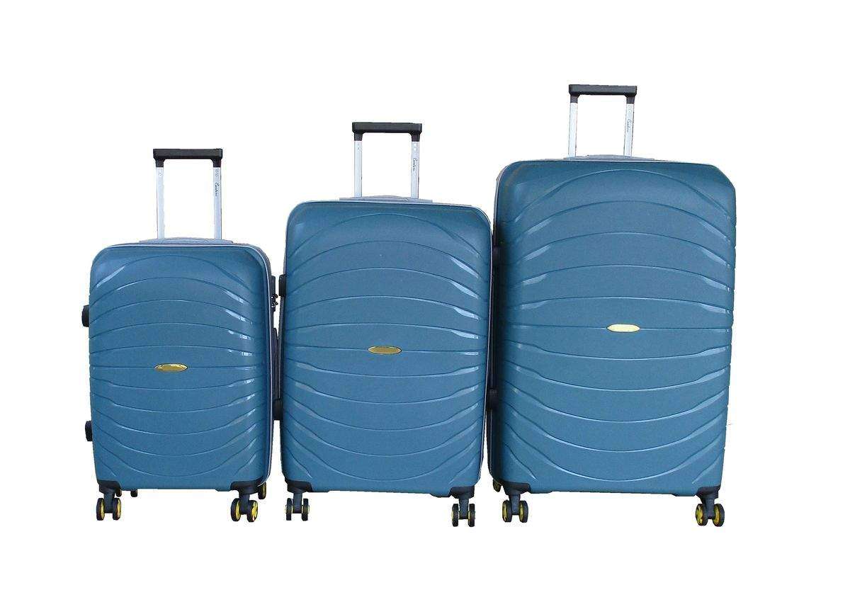 SMTE Durable ABS Hard Shell 3-Piece Trolley Luggage Set with Spinner Wheels-Blue with keychain