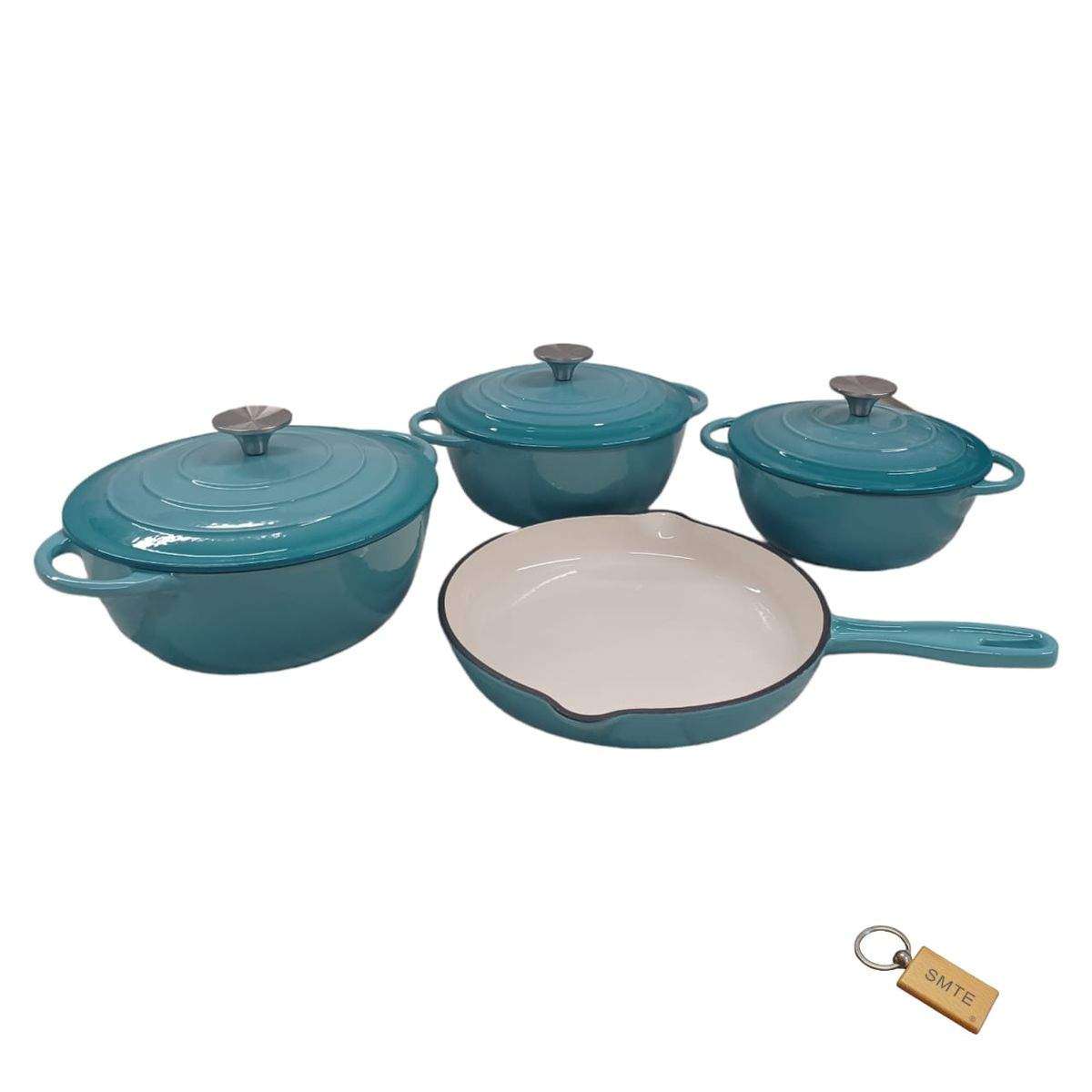SMTE 7-Piece Nonstick Cookware Set - Light Blue with keychain