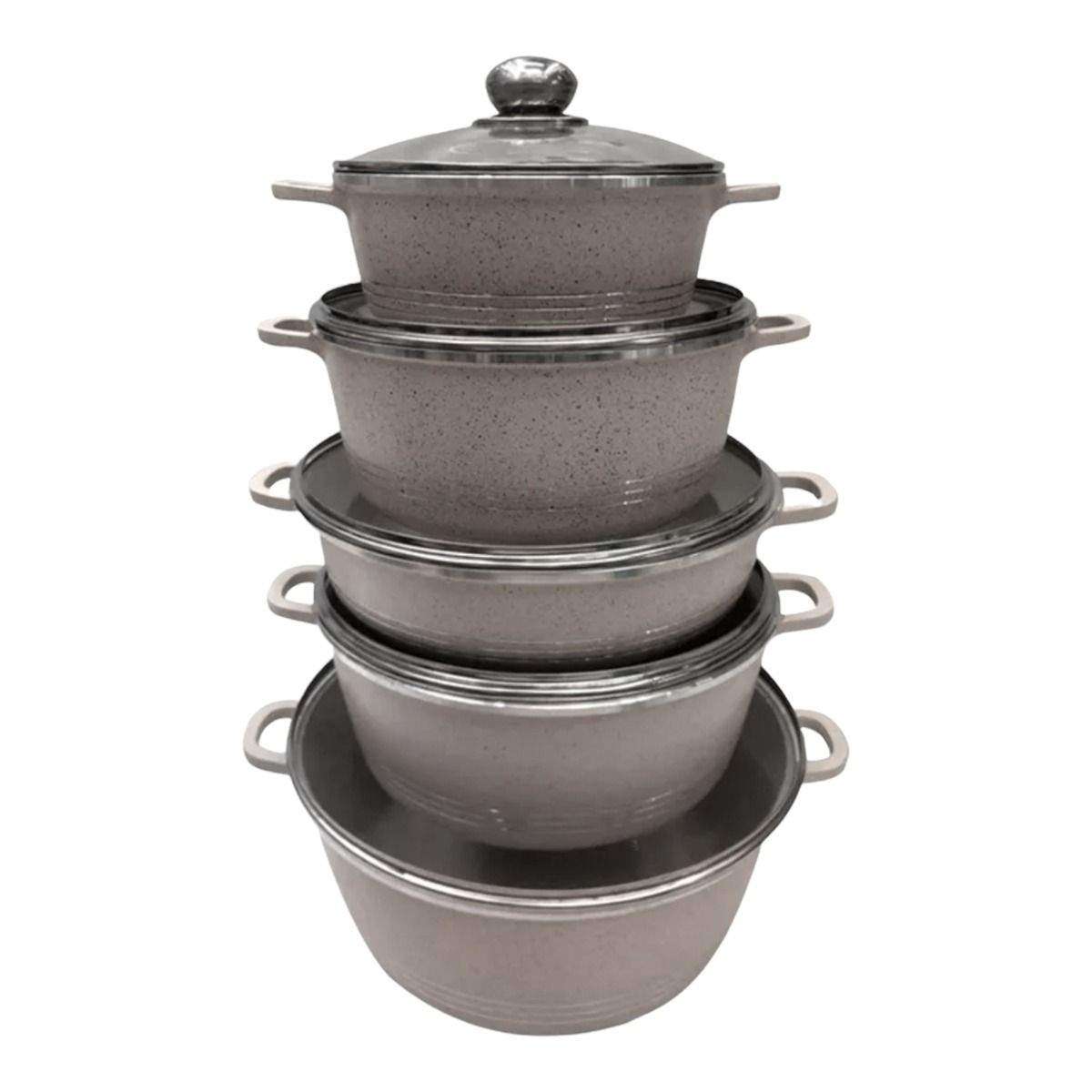 SMTE Non Stick 10 Piece Cookware Pot set - White with keychain