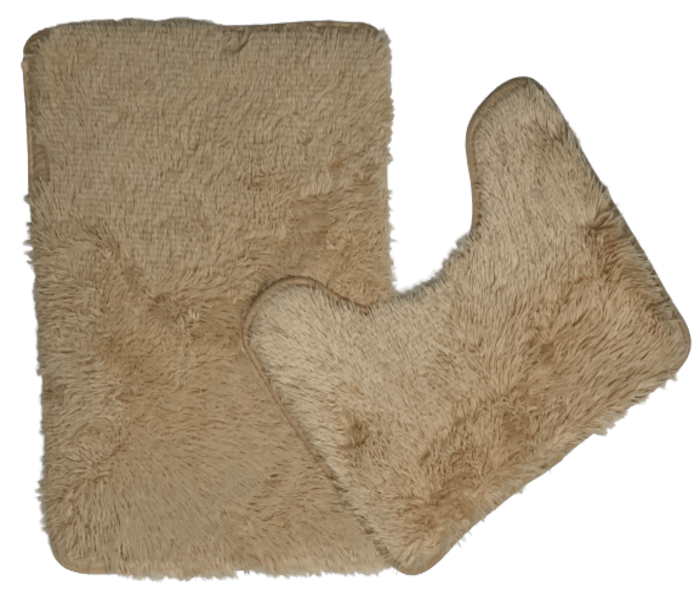 SMTE 2pc Bathroom Rugs Fine Shaggy Set - Brown with keychain