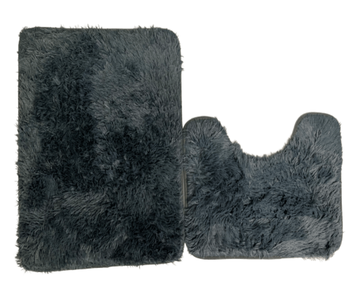 SMTE 2pc Bathroom Rugs Shaggy Set - Black with keychain