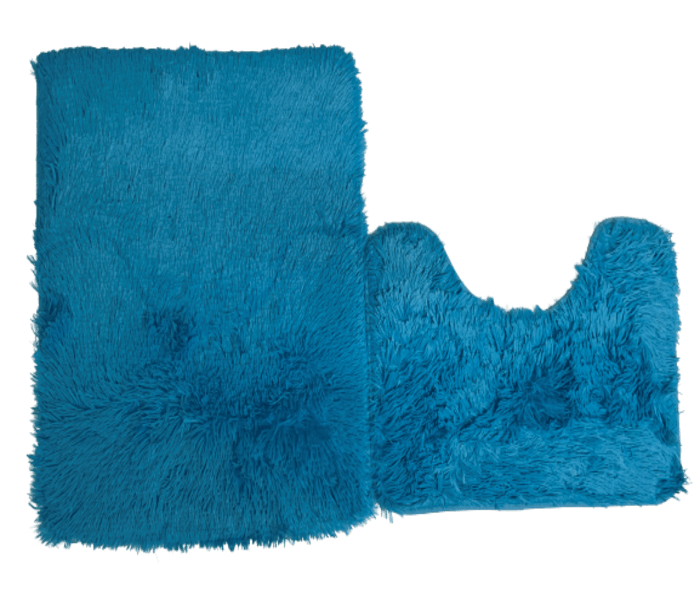 SMTE 2pc Bathroom Rugs Shaggy Set - Blue with keychain
