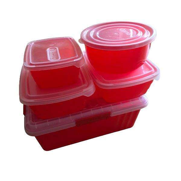 SMTE Storage Containers - BPA Free Plastic - Various Sizes (5 Piece) - Red with keychain
