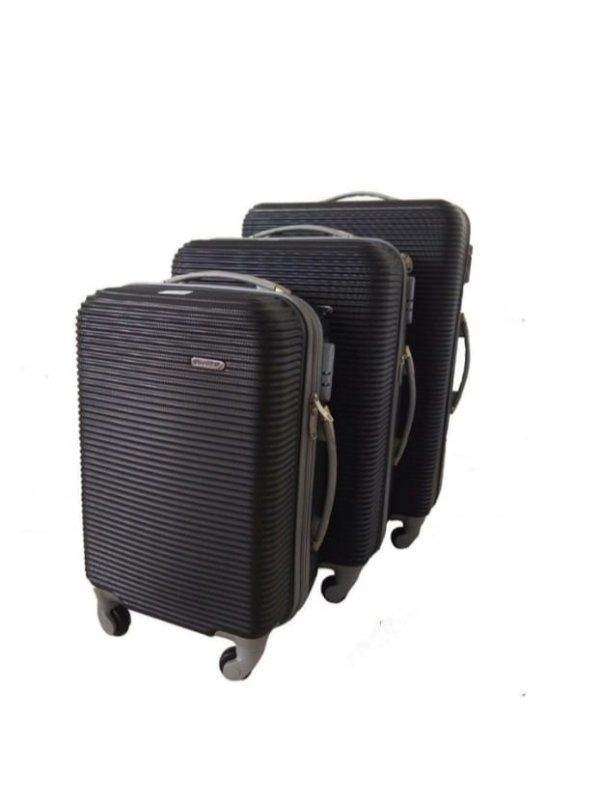 SMTE 3 Piece Hard Outer Shell Luggage Set - Black with keychain