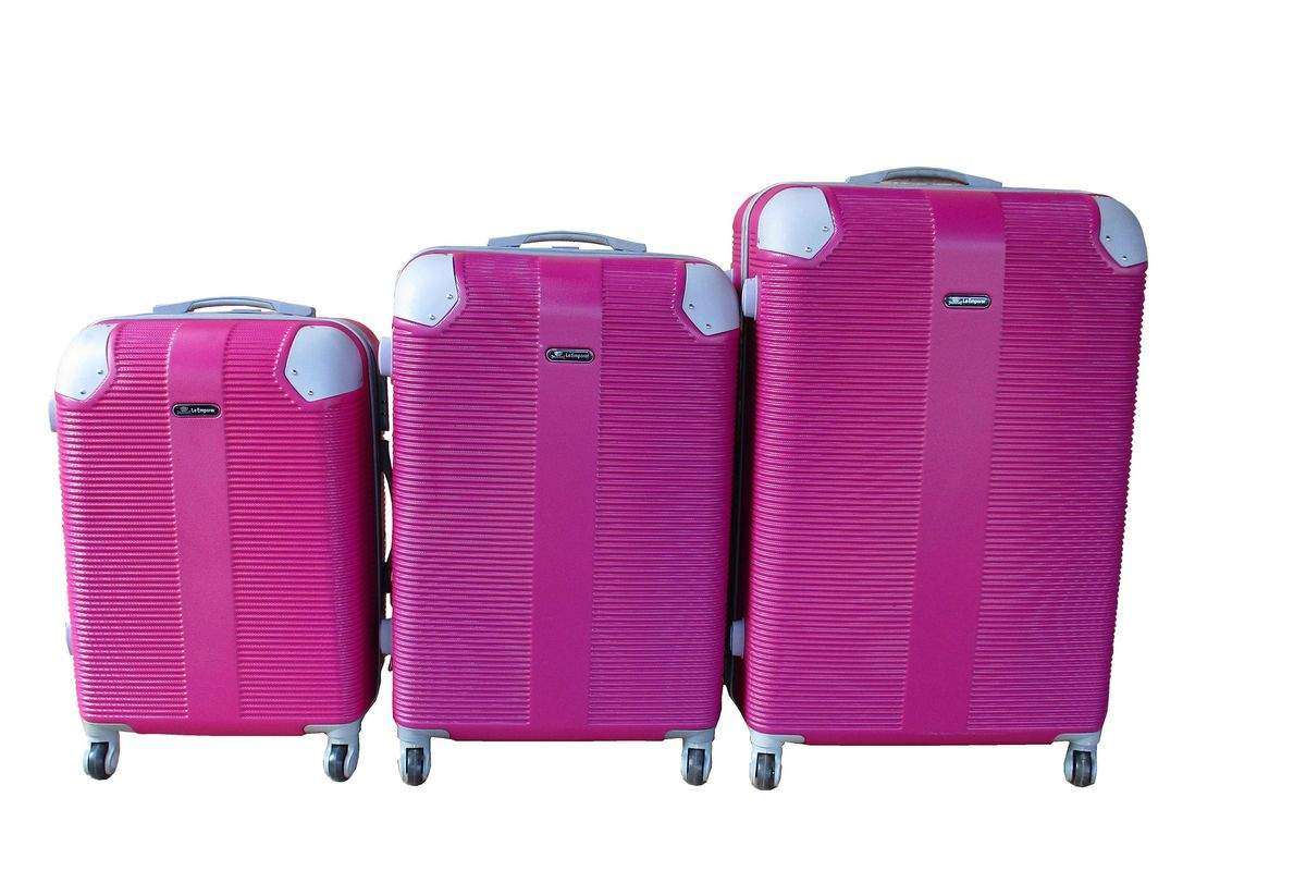 SMTE 3 Piece Hard Outer Shell Luggage Set - Pink with keychain
