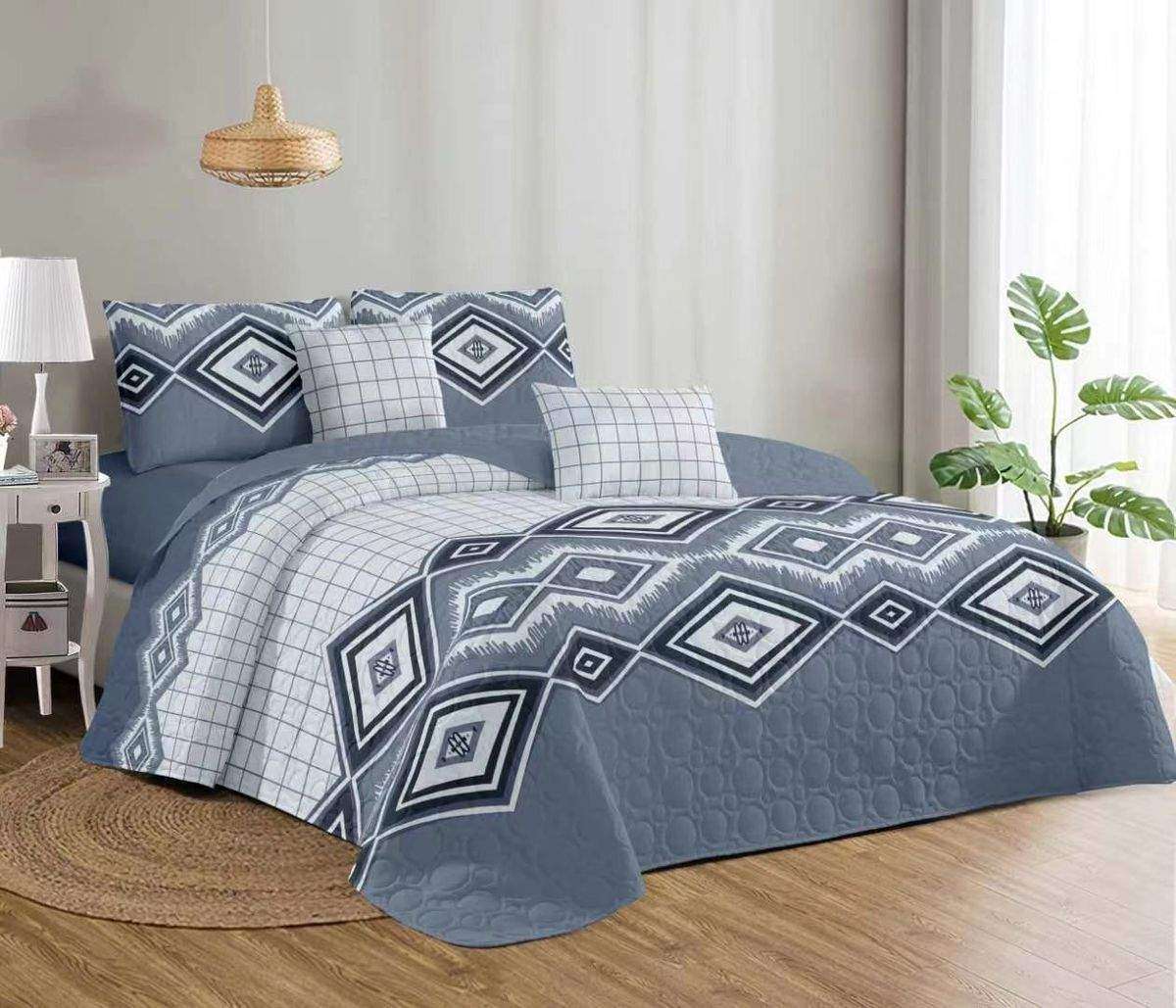 SMTE 5 Piece Quilt Set Blue Bedspread Set with keychain