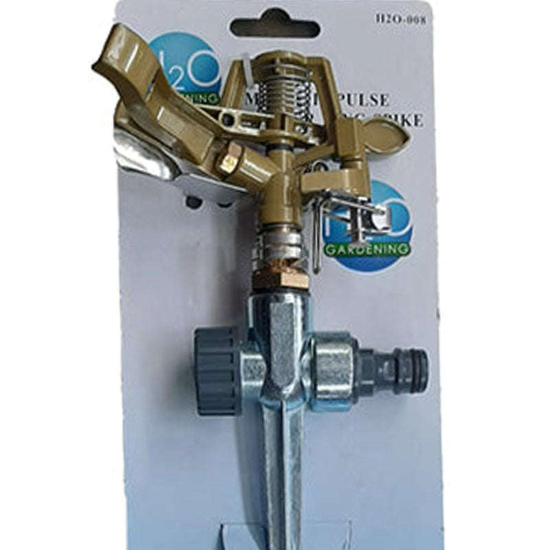 H20 Garden Sprinkler Impulse Heavy-Duty Metal Head On Spike Adjustable