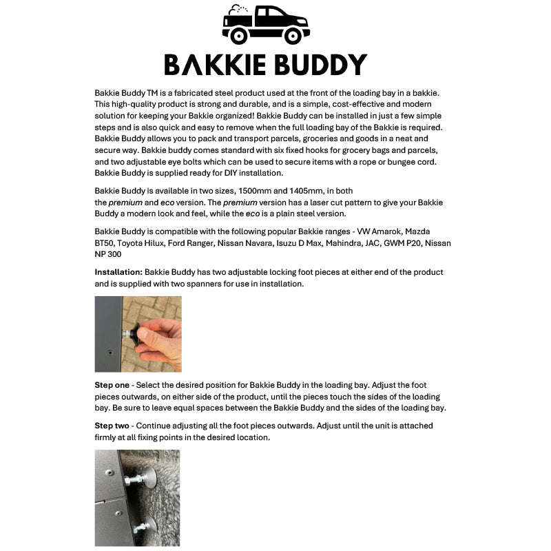 BAKKIE BUDDY Economic Loading Bay Separator & Organizer Black Powder Coated 1500mm