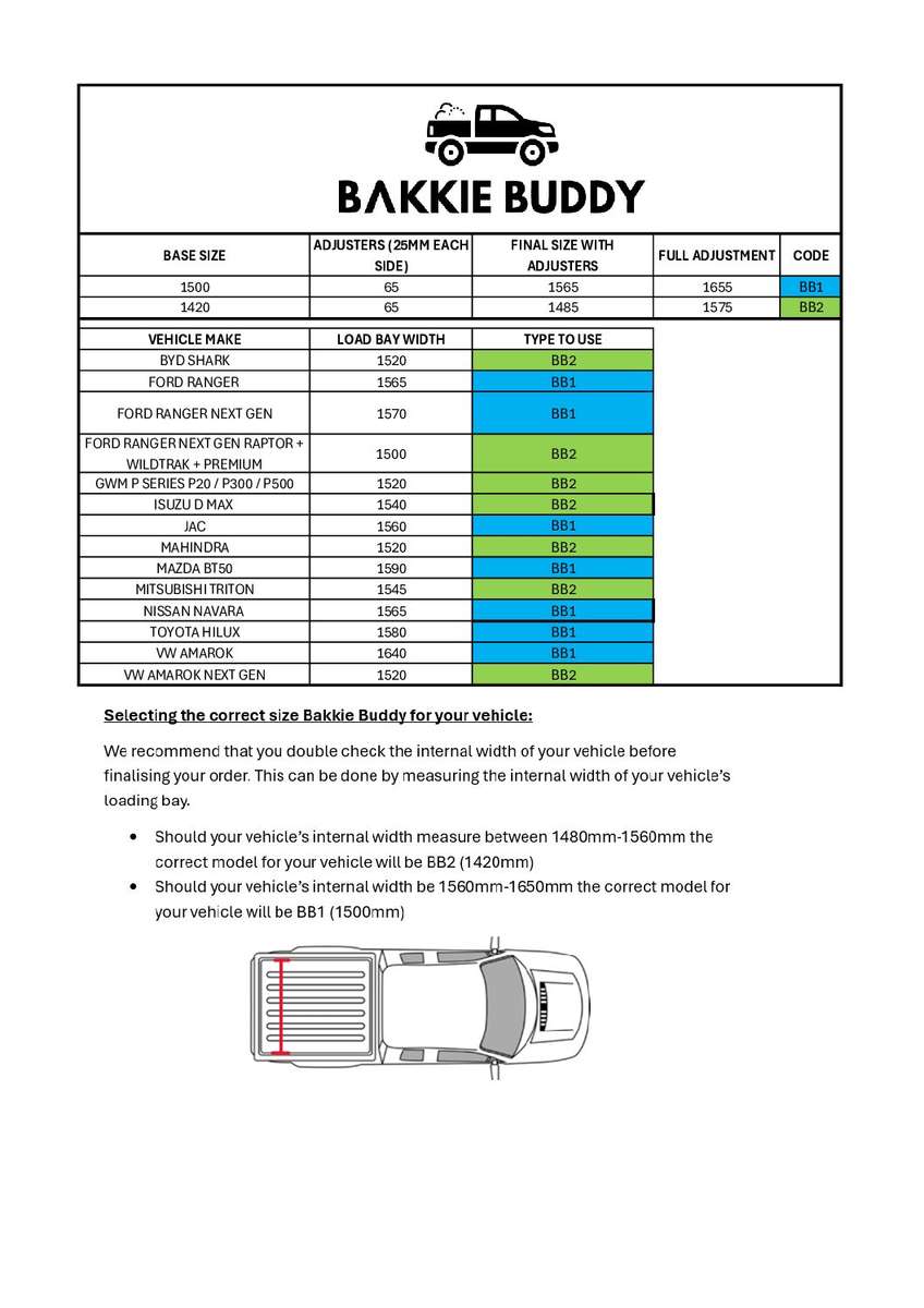BAKKIE BUDDY Economic Loading Bay Separator & Organizer Black Powder Coated 1500mm