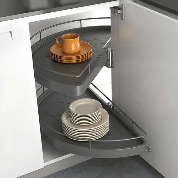 ROCO 1/2 Moon Carousel 2 Shelf For Corner Cabinets Dark Grey