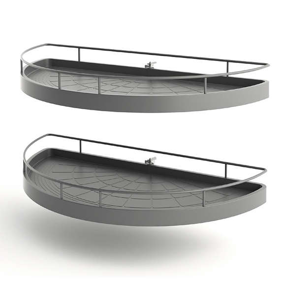 ROCO 1/2 Moon Carousel 2 Shelf For Corner Cabinets Dark Grey