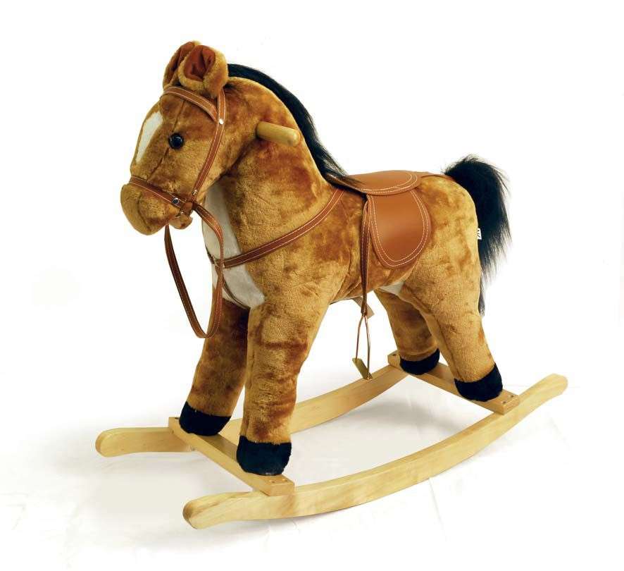 Kids Rocking Horse Pony Animal Toy - Brown - Blue & Yellow, Orange & Green