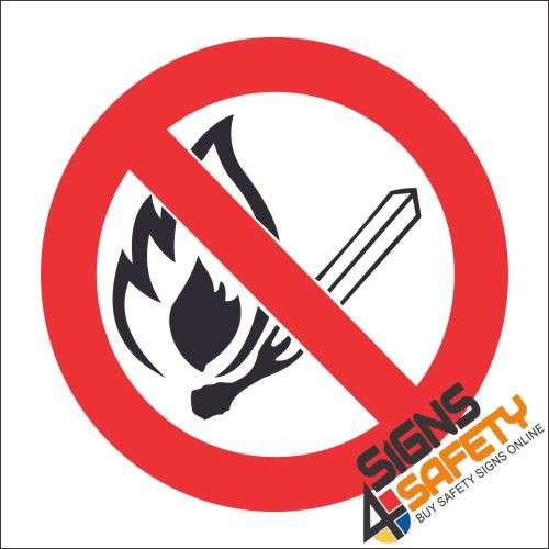 No Open Flame Hazchem Sign - 150mm * 150mm Vinyl Sticker