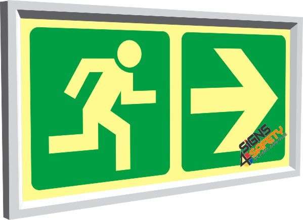 Escape Route Right Photoluminescent  Sign - 150mm * 300mm Single Sided Frame Included