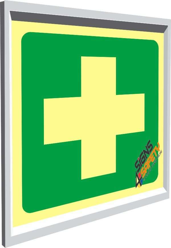 First Aid Equipment Photoluminescent Sign - 150mm * 150mm Single Sided Frame Included