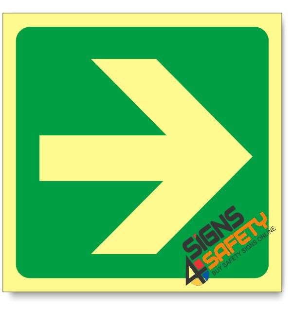 General Direction - Arrow Right Photoluminescent Sign - 150mm * 150mm Single Sided NO Frame