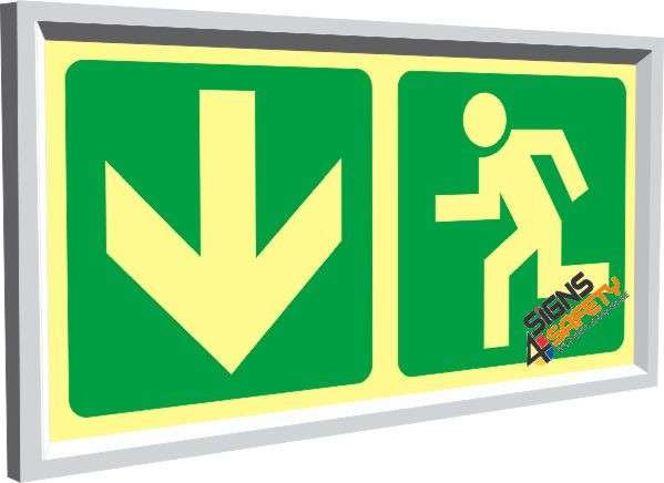 Escape Route Down Photoluminescent Sign - 150mm * 300mm Single Sided Frame Included