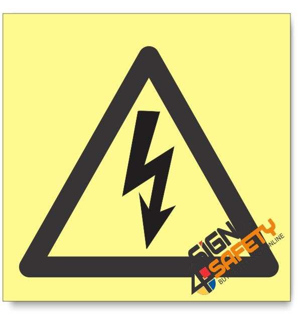 Electric Shock Hazard Photoluminescent Sign - 190mm * 190mm Single Sided NO Frame
