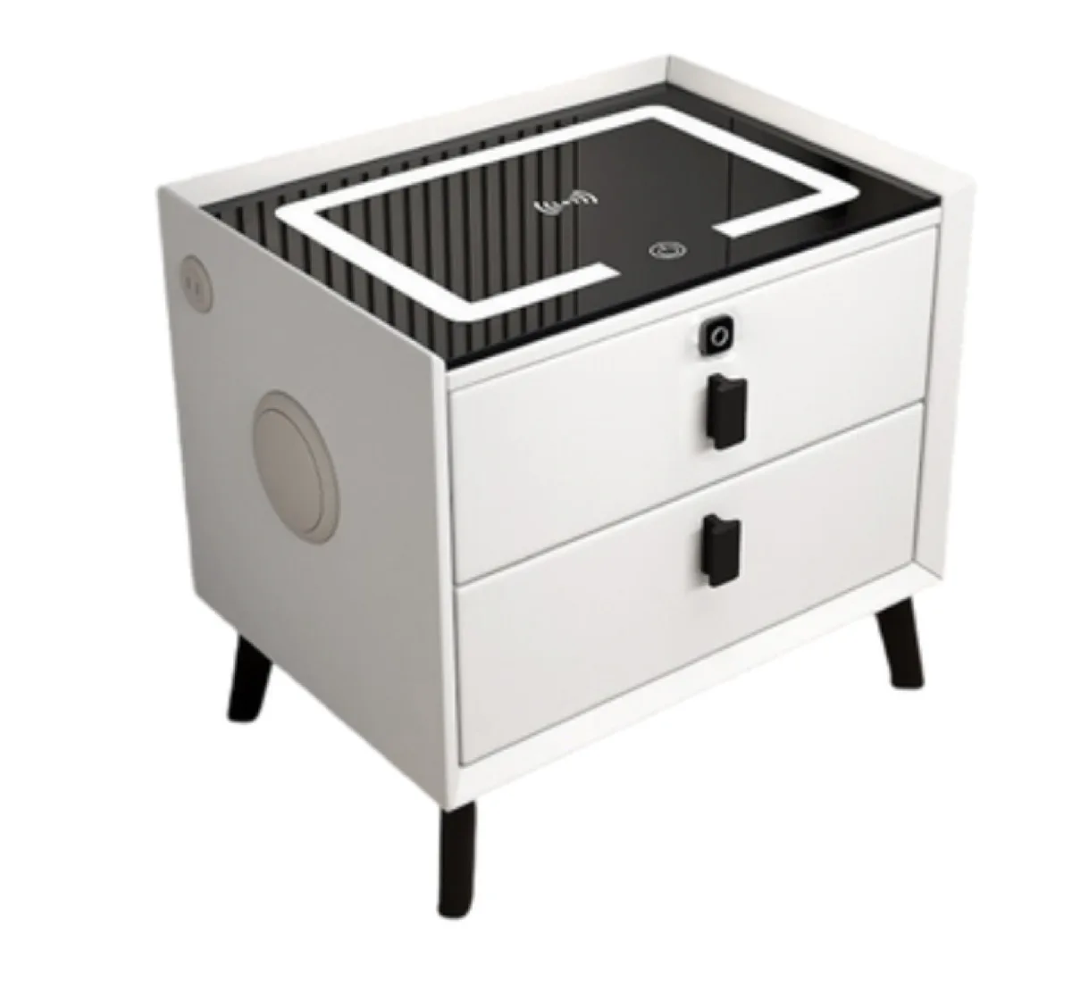 Smart bedside table with Bluetooth speaker and charging station - WHITE (New, open-box)
