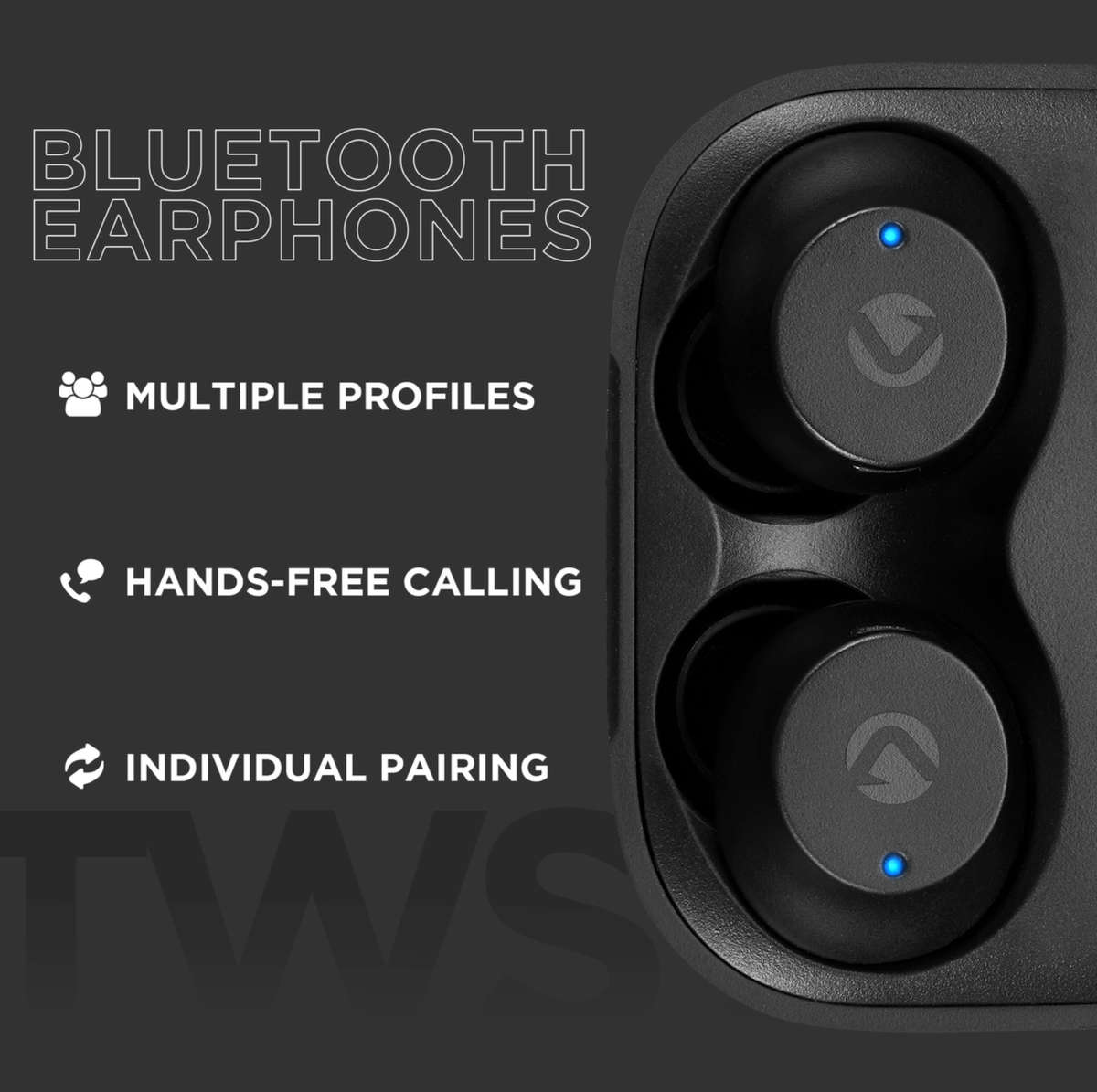 Volkano Taurus Series 2.0 True Wireless Earphones & Charging Case - Black