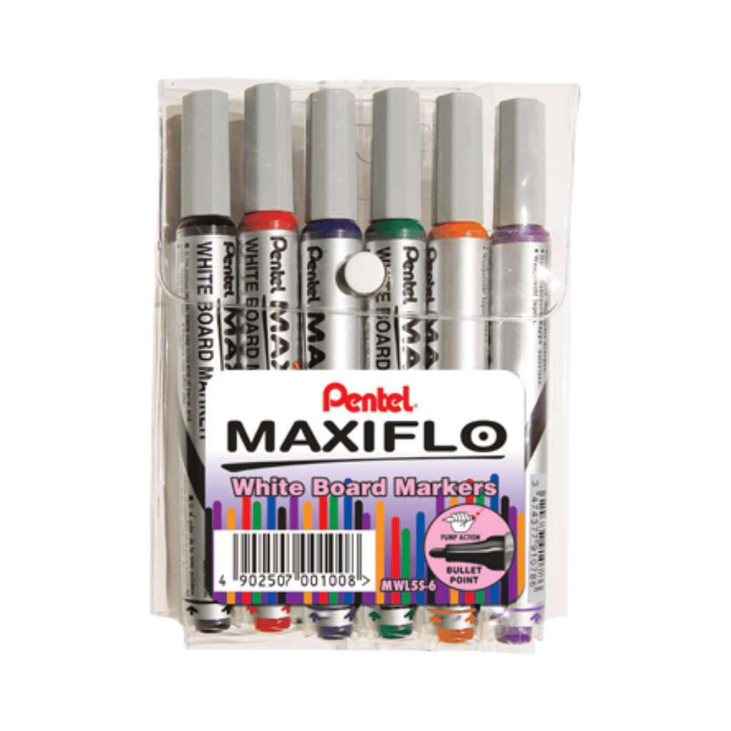 Pentel Maxiflo Whiteboard Marker Set 6pc