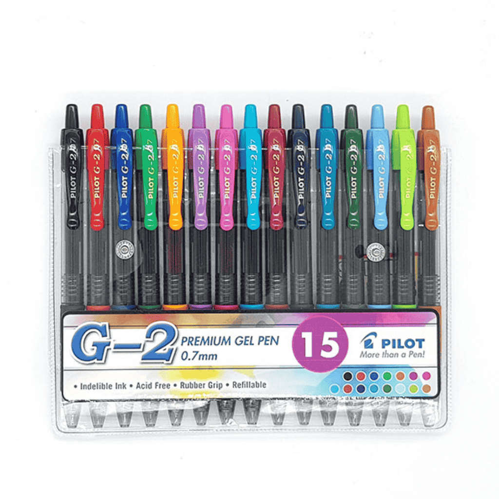 Pilot G2 0.7 Gel Retractable Pen Wallet of 15 Basic Colours
