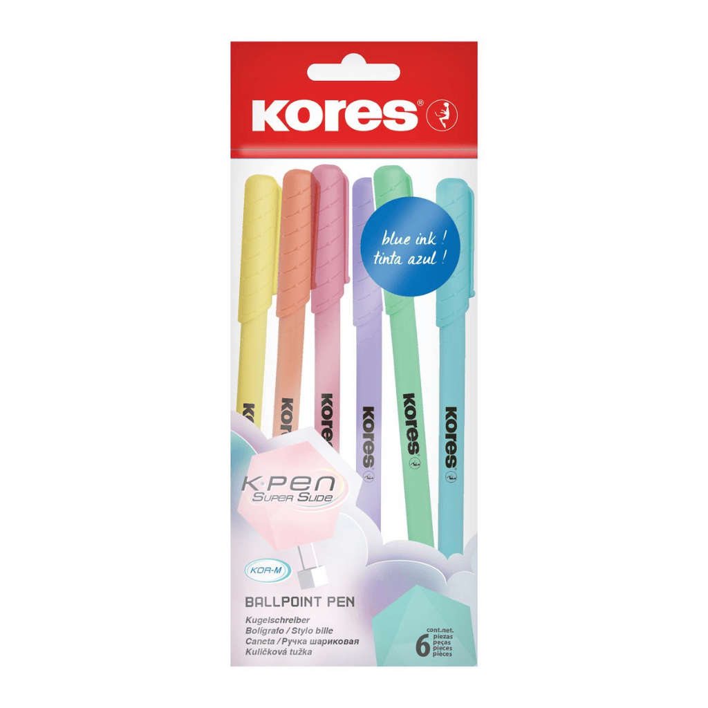 Kores Ballpoint Pastel Pens with Bue Ink -  Set of 6