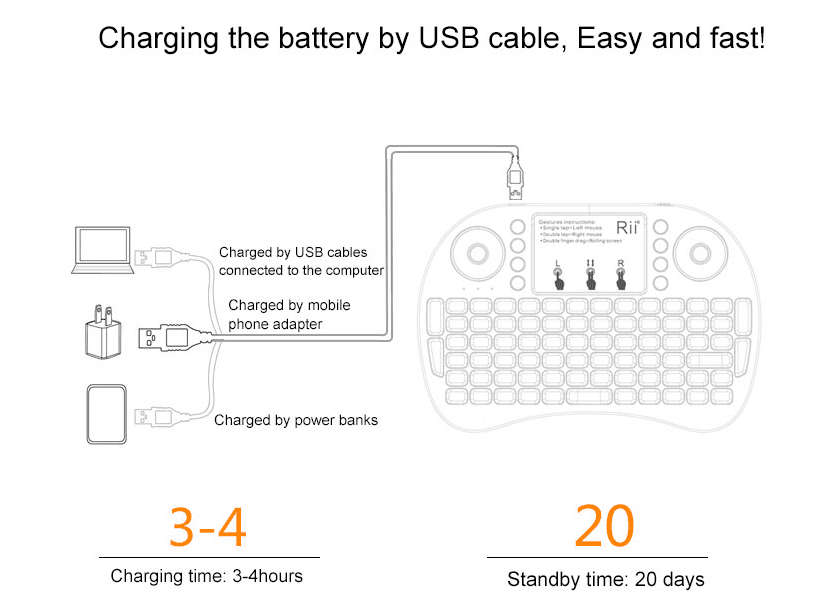 Rii Wireless QWERTY Backlit Game Touchpad Keyboard Black - 110kg