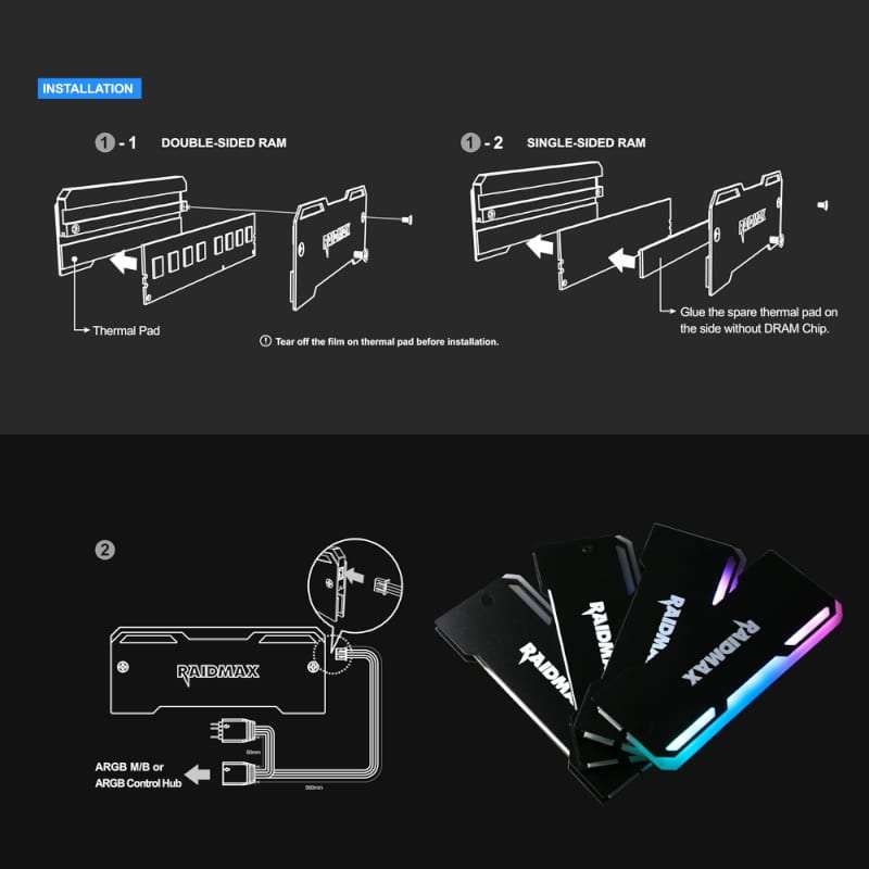 Raidmax ARGB Ram Heatsink 2 Pack (Compatible with: Fusion 2.0/Mystic Light Sync/Aura Sync)