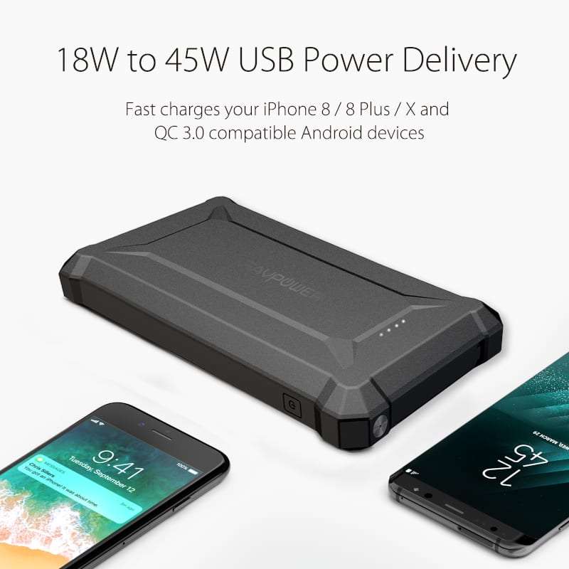 Ravpower 20100Mah Usb|Ip67|Type-C Pd45W/Qc3.0 Power Bank Black