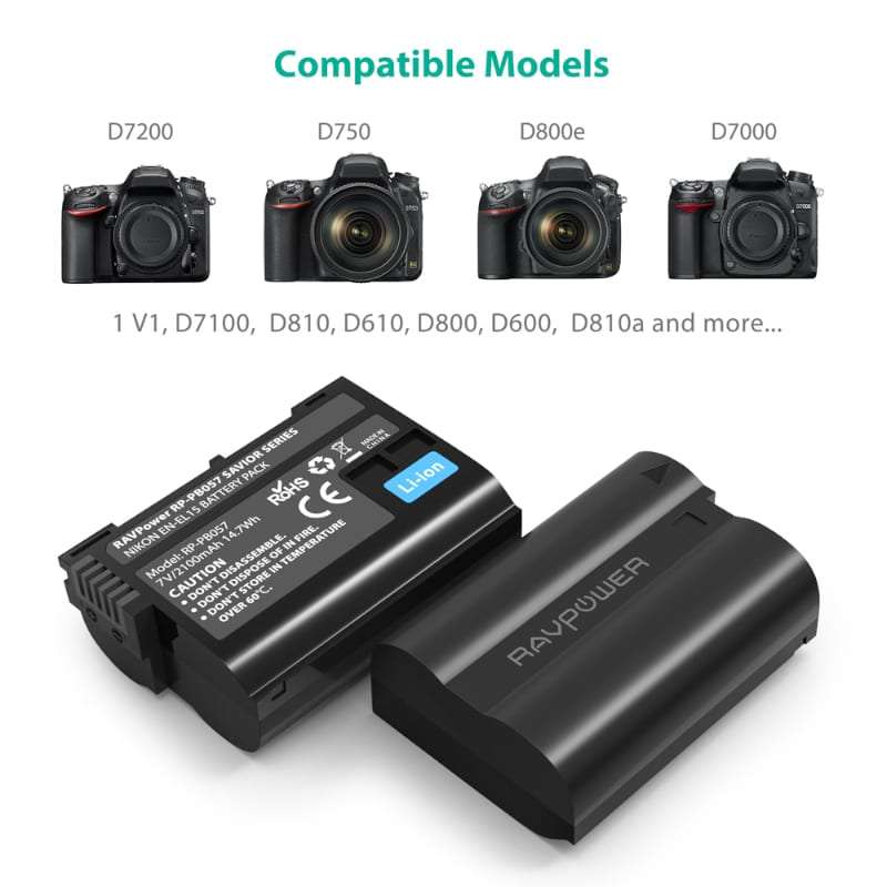 Ravpower Dual 2100Mah Replacement Battery Charger Set For Nikon En-El15
