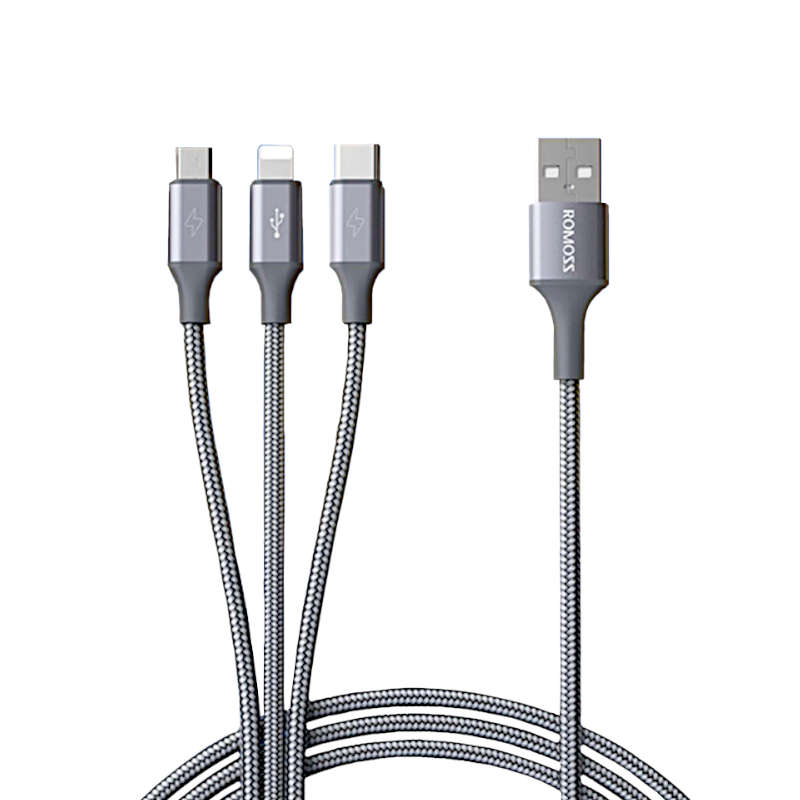 Romoss 3In1 Lightning Charge Sync Micro Usb Type C To Usb 1M Cable - Space Grey