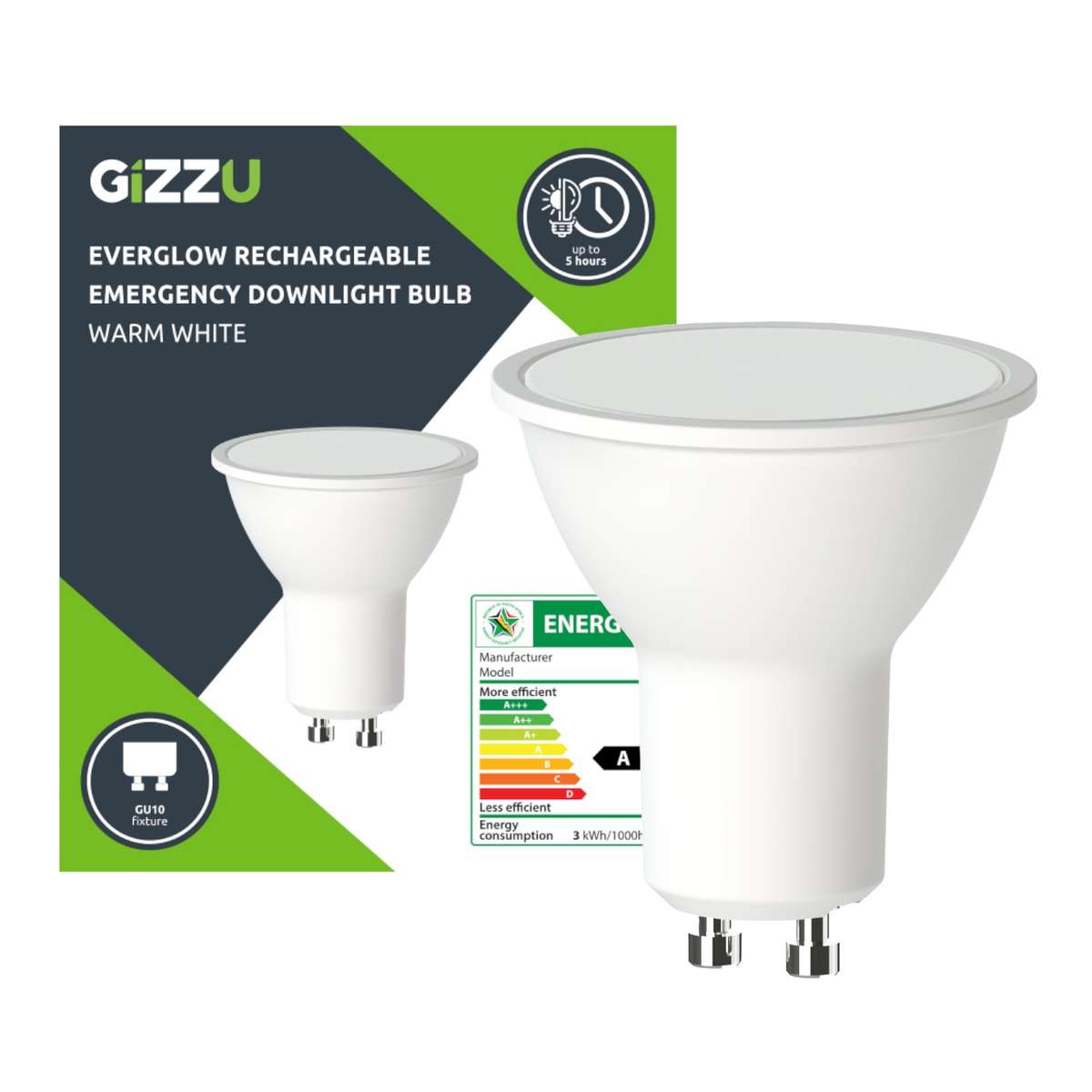 Gizzu Light Bulb Everglow Rechargeable Warm White Emergency Downlight Light Bulb