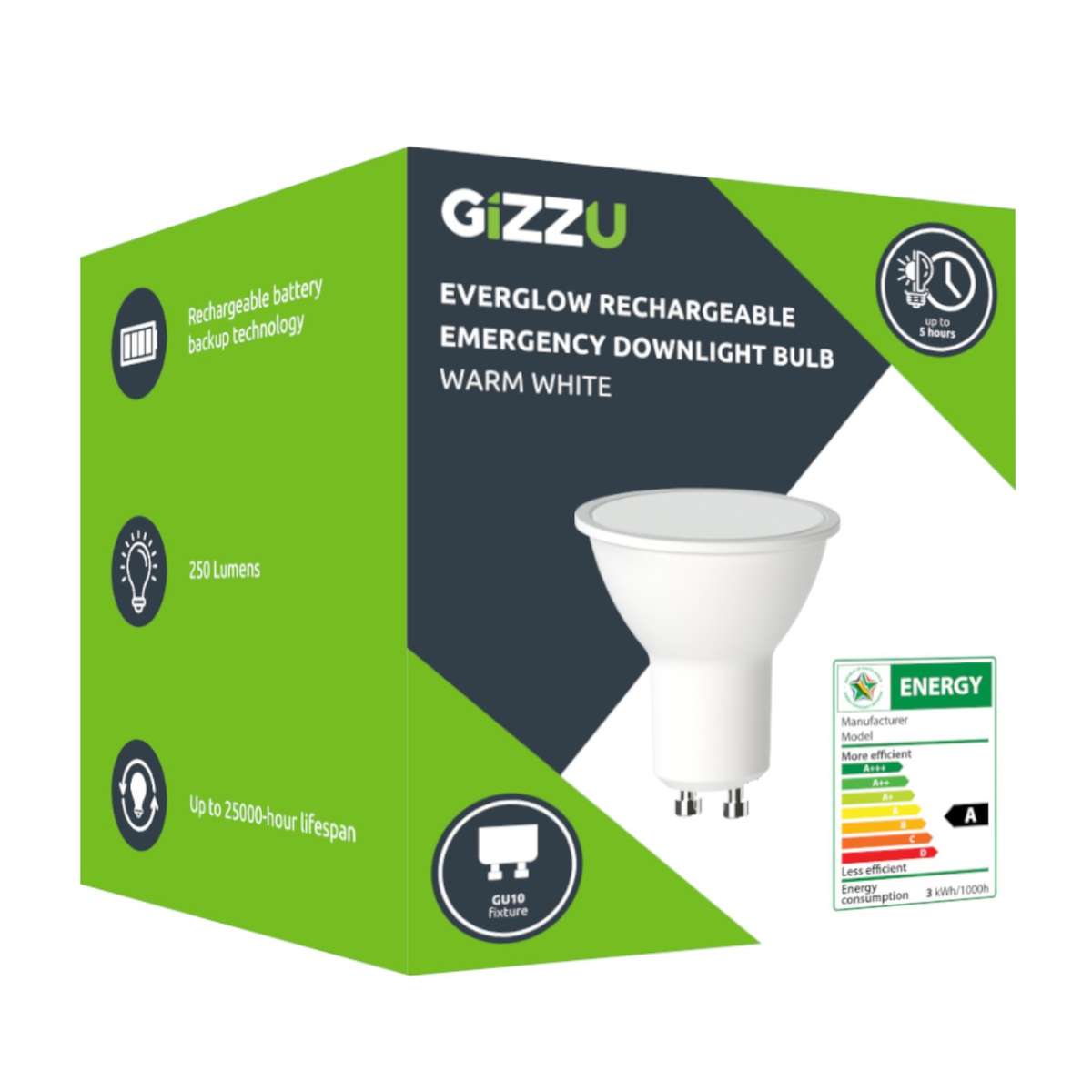 Gizzu Light Bulb Everglow Rechargeable Warm White Emergency Downlight Light Bulb