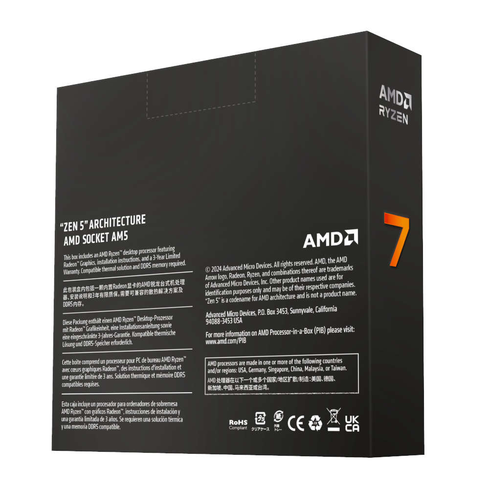 Amd Ryzen 7 9700X 8-Core 16-Threads; Socket Am5; 40Mb Cache; 65W Processor With Radeon Graphic...