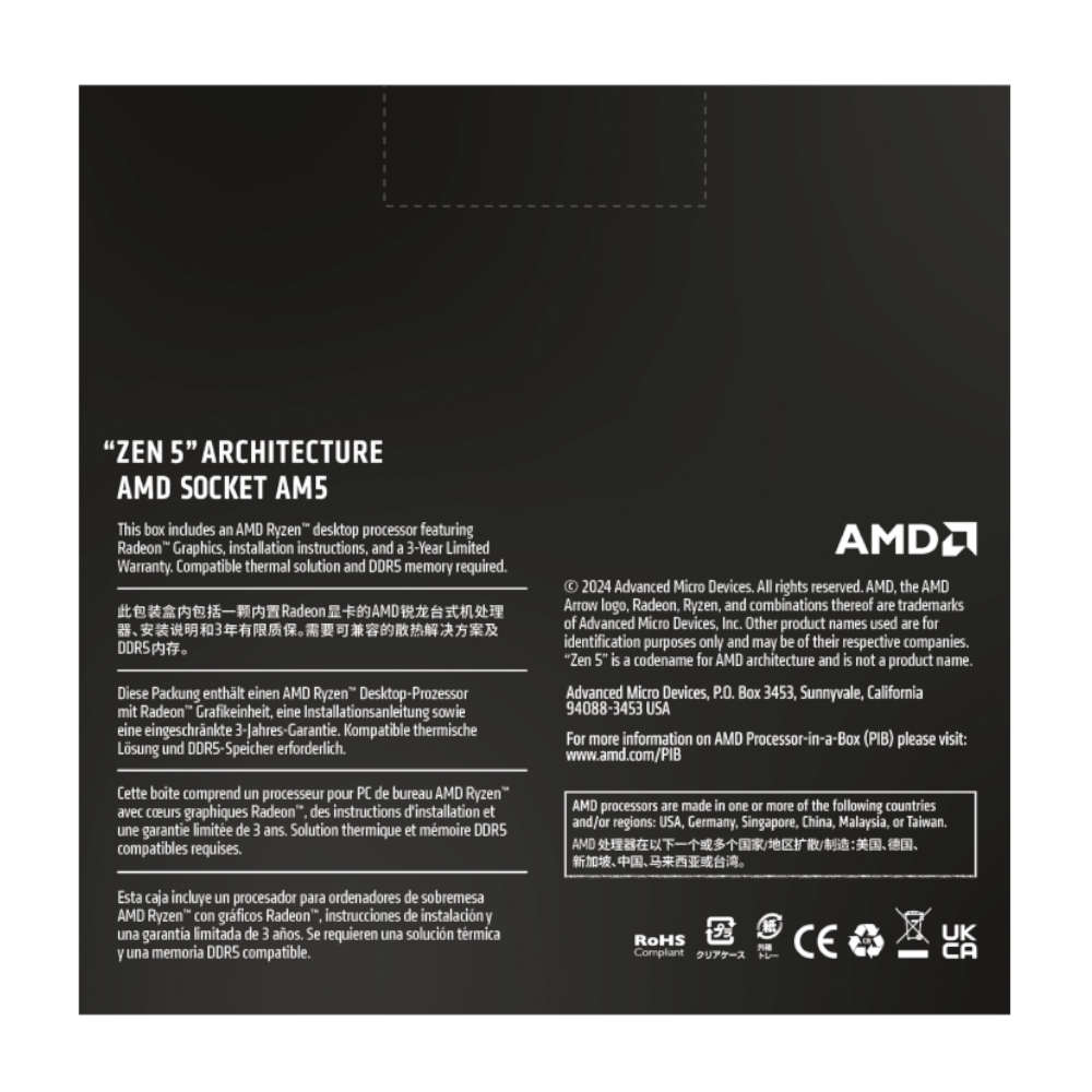 Amd Ryzen 7 9700X 8-Core 16-Threads; Socket Am5; 40Mb Cache; 65W Processor With Radeon Graphic...