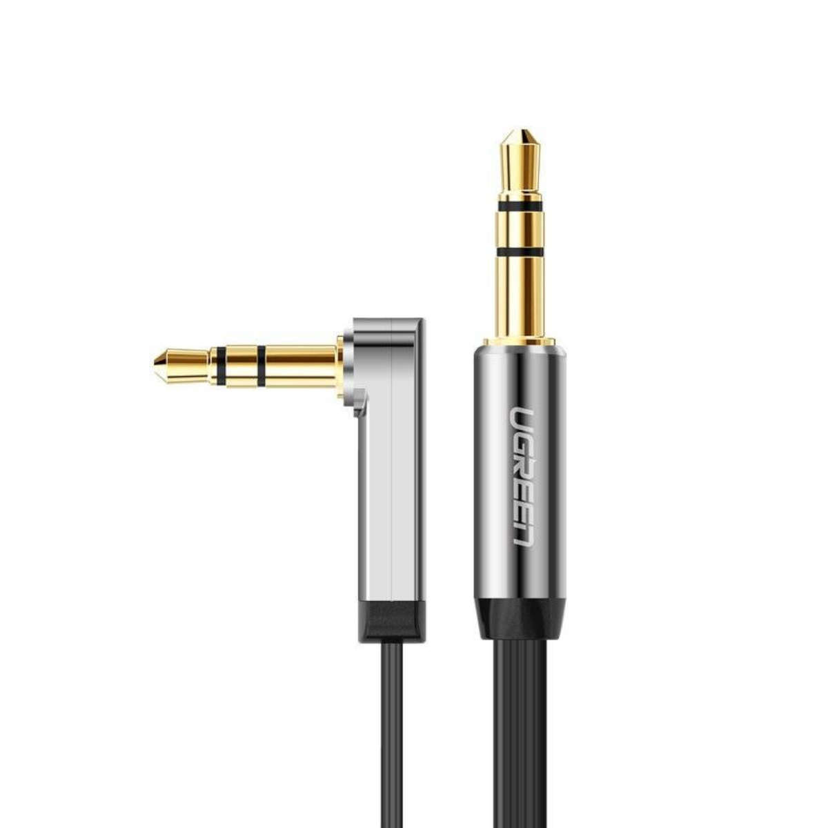 UGREEN AV119 Right-angled 3.5mm Flat Aux Cable 1.5m - Black/Silver