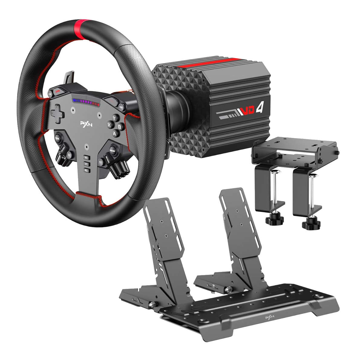 PXN VD4 Direct Drive Sim Racing Wheel  PD-HM Dual Pedal  Z8 Clamp Bundle