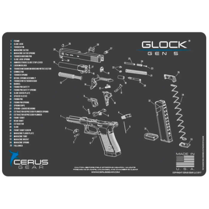 Cerus Gear Handgun Promat Cleaning Mat - Glock Gen5 Schematic - Charcoal Grey