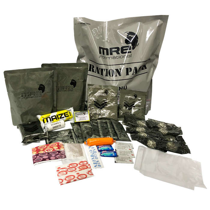 SANDF Type Complete 24 Hour MRE Ration Pack Meal - Day 1 Beef Curry, Veg & Chicken Pasta,Veg